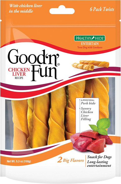 Good 'n' Fun Rawhide Twists, Chicken Liver Recipe, 6-Count Good 'n' Fun Rawhide Twists, Chicken Liver Recipe, 6-Count