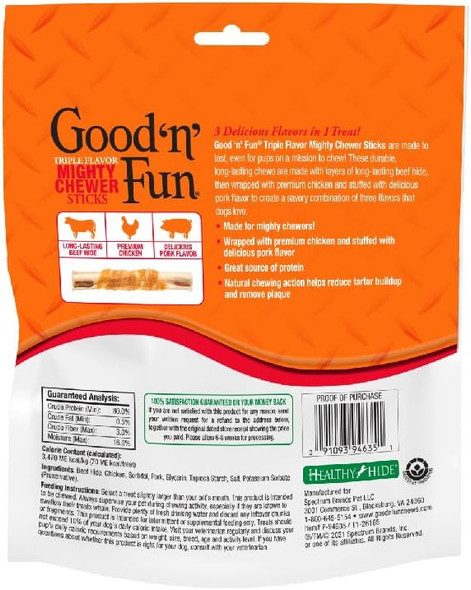 Good 'n' Fun Triple Flavor Mighty Chewer Sticks, 18 Count, Rawhide Chews for All Dogs