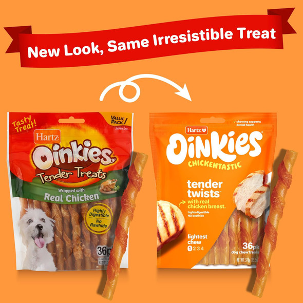 Hartz Oinkies Rawhide- Tender Treats Wrapped with Chicken Dog Treats Chews, 36 Count, Highly Digestible, No Artificial Flavors, Perfect for Smaller and Senior Dogs Hartz Oinkies Rawhide- Tender Treats Wrapped with Chicken Dog Treats Chews, 36 Count, Highly Digestible, No Artificial Flavors, Perfect for Smaller and Senior Dogs
