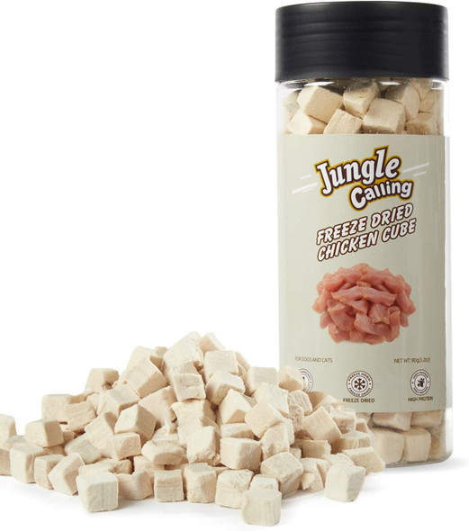 Jungle Calling ze Dried Cat and Dog Treats, Grain , Raw Single Ingredient Chicken, High Protein Snacks for Training (Chicken Cube) Jungle Calling ze Dried Cat and Dog Treats, Grain , Raw Single Ingredient Chicken, High Protein Snacks for Training (Chicken Cube)