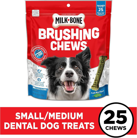 Milk-Bone Fresh Breath Brushing Chews, 25 Small/Medium Daily Dental Dog Treats Scrubbing Action Helps Clean Teeth Milk-Bone Fresh Breath Brushing Chews, 25 Small/Medium Daily Dental Dog Treats Scrubbing Action Helps Clean Teeth