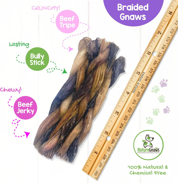 Nature Gnaws Braided Bully Twists for Dogs 5-6" (3 Count) - Long Lasting for Small and Medium Dogs - Natural Beef Dog Chew Bones