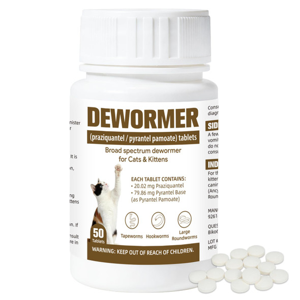 Bikontrun BroadSpectrum Dewormer For Cats & Kittens For Tapeworms Hookworms & Roundworms 50 Tablets