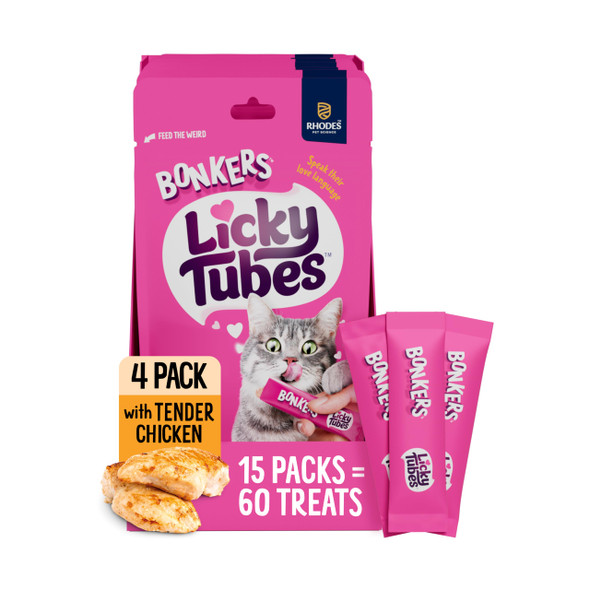 Bonkers Licky Tubes Chicken Flavored Wet Lickable Treats For Cats 4 Pack 4 Pack