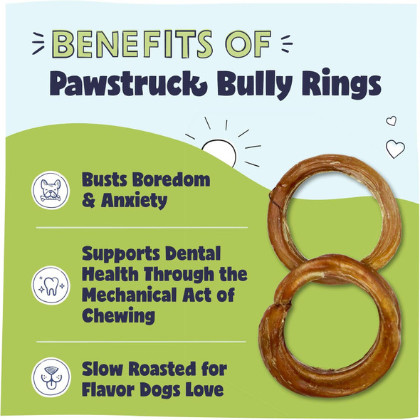 Pawstruck All-Natural 4" Bully Stick Rings for Dogs - Rawhide 100% Beef Single Ingredient Dental Chew Treat Bones - Fully Digestible Low Odor - 3 Pack - Packaging May Vary
