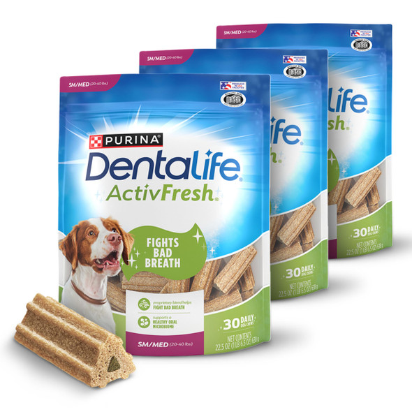 Dentalife Activfresh Pack Of 3 Dog Chews For Small And Medium Dogs 22.5 Oz 2040 Lbs