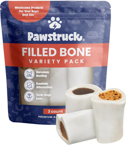 Pawstruck Small 3” Filled Dog Bones Variety Pack - Peanut Butter, Cheese & Bacon, Beef Flavors - Made in USA Long Lasting Stuffed Femur Treat for Aggressive Chewers - Pack of 3 - Packaging May Vary Pawstruck Small 3” Filled Dog Bones Variety Pack - Peanut Butter, Cheese & Bacon, Beef Flavors - Made in USA Long Lasting Stuffed Femur Treat for Aggressive Chewers - Pack of 3 - Packaging May Vary
