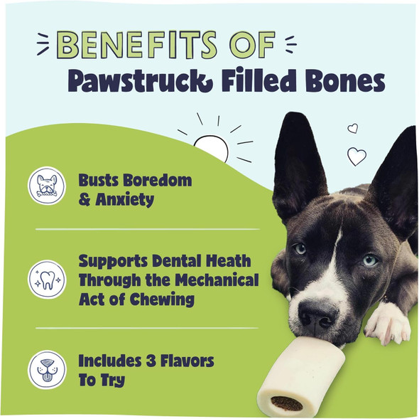 Pawstruck Small 3” Filled Dog Bones Variety Pack - Peanut Butter, Cheese & Bacon, Beef Flavors - Made in USA Long Lasting Stuffed Femur Treat for Aggressive Chewers - Pack of 3 - Packaging May Vary Pawstruck Small 3” Filled Dog Bones Variety Pack - Peanut Butter, Cheese & Bacon, Beef Flavors - Made in USA Long Lasting Stuffed Femur Treat for Aggressive Chewers - Pack of 3 - Packaging May Vary