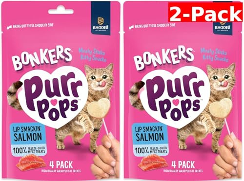 Bonkers Purrpops Freeze Dried Salmon Flavored Lollipop Cat Treats Cat Treats Treats 8 Pieces 2Pack
