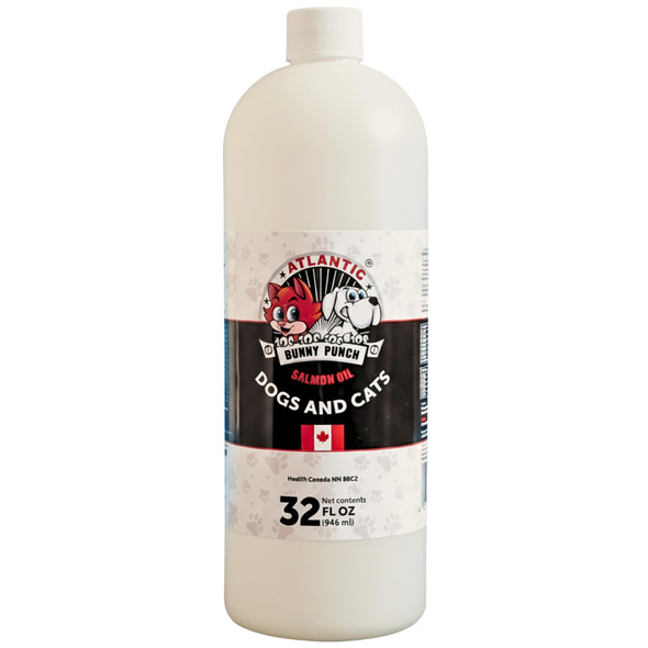 Bunny Punch Since 1990 Pure Atlantic Salmon Oil For Dogs & Cats Liquid Food Topper 32 Oz