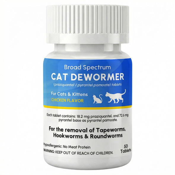Bipinelyt Dewormer For Cat And Kittens Broad Spectrum Praziquantel & Pyrantel Pamoate 50 Tablets