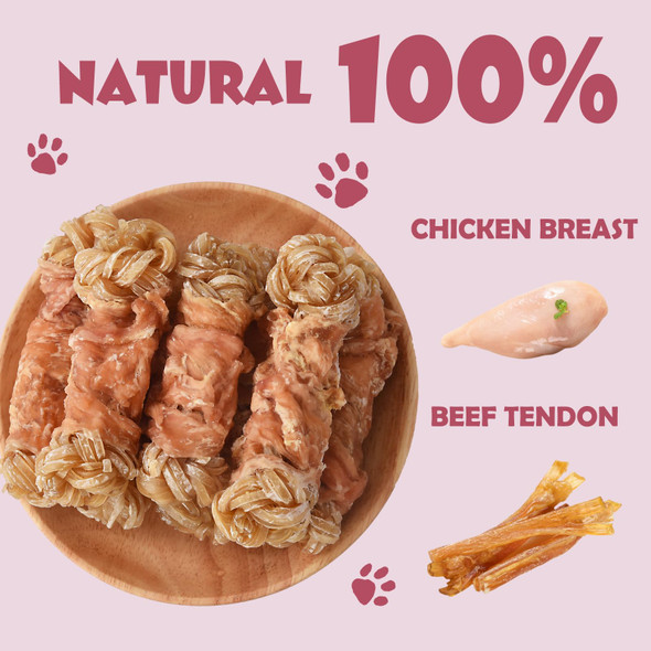 Asmpet Beef Tendon Dog Treats Chicken Wrapped Beef Tendon Knotted Bones Long