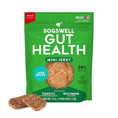 Dogswell Gut Health Mini Jerky Functional Dog Treats Lamb . Bag 4 Oz