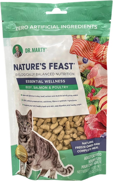Dr. Marty Nature's Feast Essential Wellness Beef Salmon And Poultry Dry Cat Food 5.5 Oz