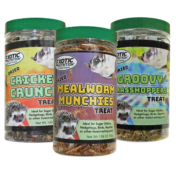 Exotic Nutrition Dried Insect 3 Pack Crickets Grasshoppers Mealworms For Sugar Gliders Hedgehogs 3 Pack
