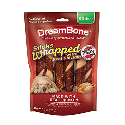 Dreambone Chicken Wrapped Large Stick Dog Treats Daily RawhideFree Chew Digests Safely 8 Count
