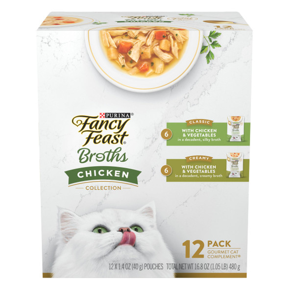 Fancy Feast Purina Fancy Feast Chicken Broth Complement Lickable Grain Wet Cat 1.4 Oz Variety Pack