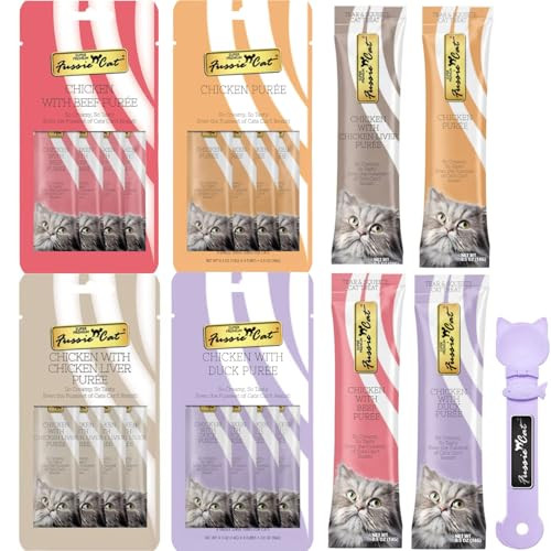 Fussie Cat Premium Puree Lickable Cat Treats In Chicken Puree 4 Flavors 4 40.5Oz 4 Pack