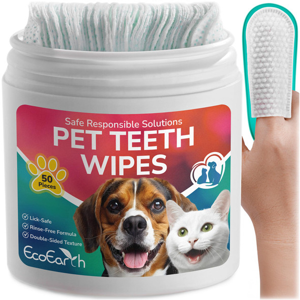 Ecoearth Premium Teeth Cleaning Wipes For Dogs & Cats 50 Pcs Pet