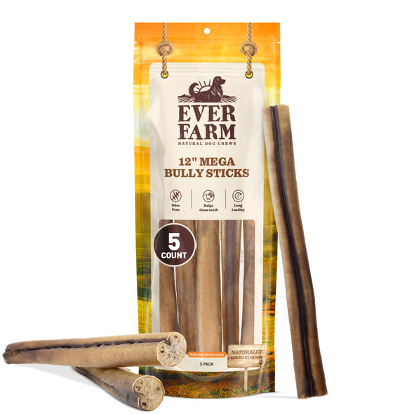 Ever Farm Mega Bully Sticks ExtraThick Dog Treats 5 Count 12 Inch