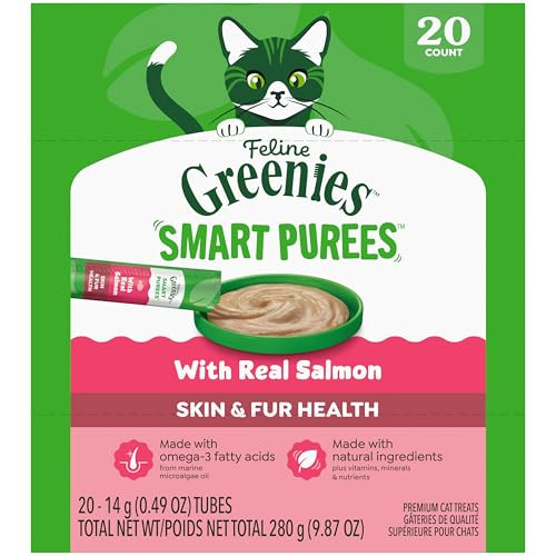 Greenies Feline Smart Purees Skin & Fur Health Lickable Cat Treats With 0.49 Oz 20 Count