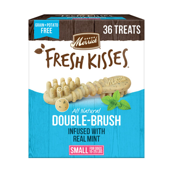 Merrick Fresh Kisses Natural Dental Chews Toothbrush Treat Shape Infused With Real 1525 Lbs 36 Ct