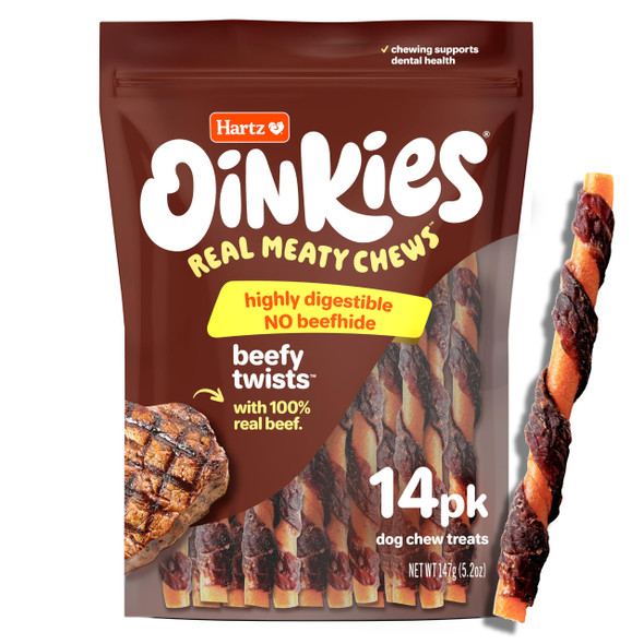 Hartz Oinkies Beefy Twists With 100% Real Beef Flavorful BeefhideFree Natural Dog 14 Count
