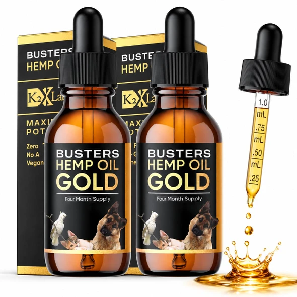 K2Xlabs Buster's Gold Organic Hemp Oil For Dogs And Cats 2 Large 60Ml 2Pack