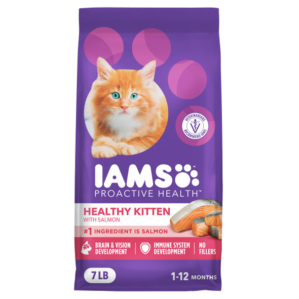 Iams Proactive Health Healthy Kitten Dry Cat Food Salmon Recipe . Bag 7 Lb