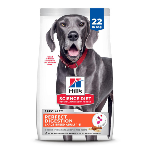 Hill's Science Diet Adult 15 Perfect Digestion Large Breed Dry Dog Food Chicken Brown 22 Lb