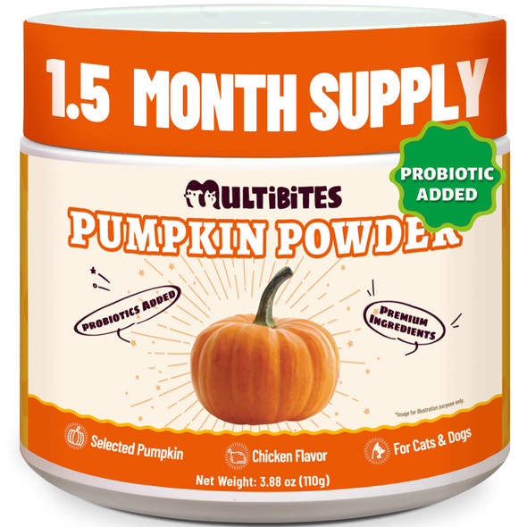 Multibites Pumpkin Powder For Dogs & Cats Digestive Supplement With Probiotics Prebiotics 3.88 Oz
