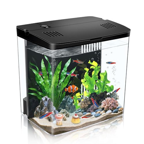 Novique Small Fish Tank Self Cleaning Betta Aquarium Starter Kit With AutoCycling 1.2 Gallon