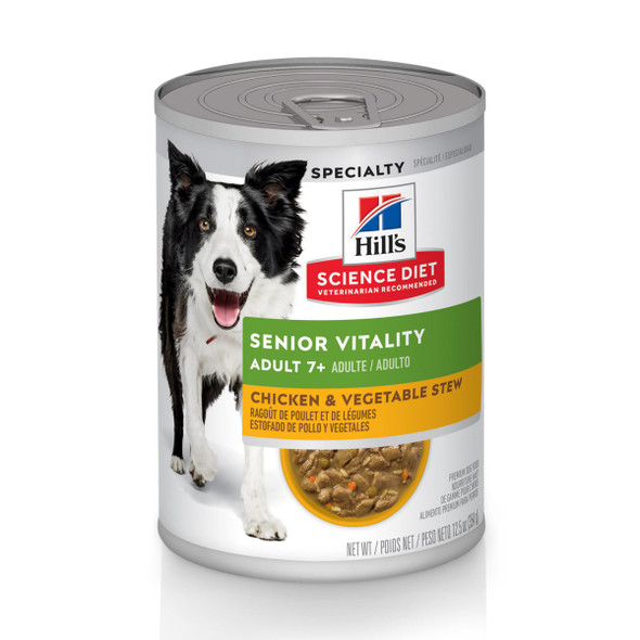 Hill's Science Diet Adult 7+ Senior Vitality Wet Dog Food Chicken & Vegetable Stew 12.5 Oz 12Pack