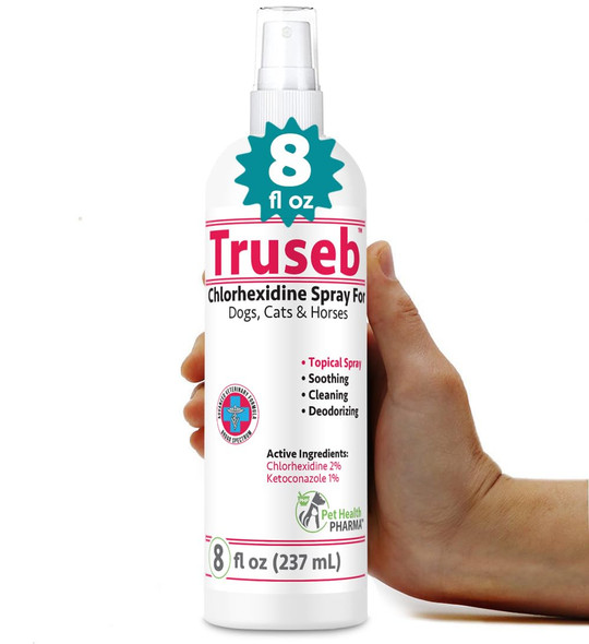 Pet Health Pharma Truseb Medicated Chlorhexidine For Dogs Cats Horses Skin Spray With Aloe 8 Oz