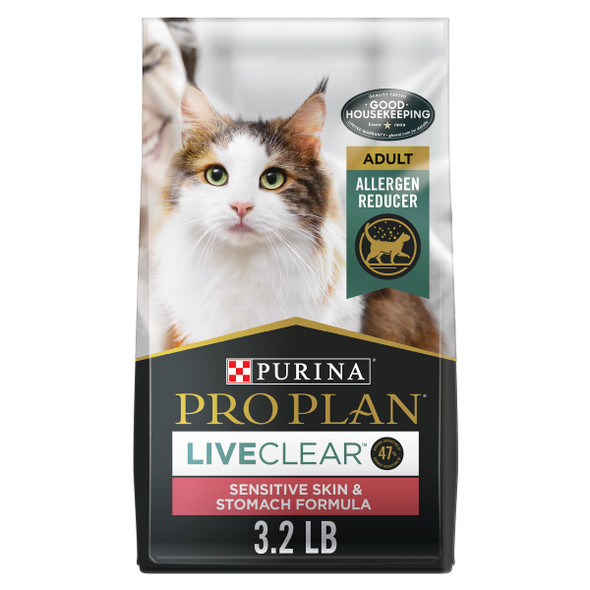 Purina Pro Plan Allergen Reducing Sensitive Skin & Stomach High Protein Cat Food Liveclear 3.2 Lb