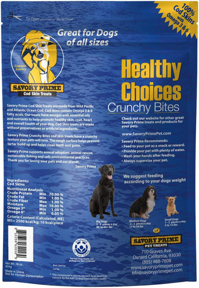 Savory Prime Cod Skin Fish Strips, 8-Ounce (49662008), All Breed Sizes