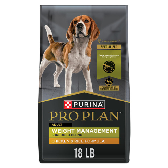 Purina Pro Plan Weight Management Dog Food Dry Shredded Blend Chicken And Rice Formula 18 Lb