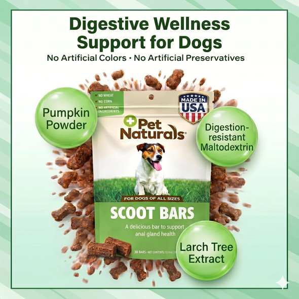 Pet Naturals Scoot Bars Fiber Supplement For Dogs Pumpkin And Tree Larch Extract 30 Count