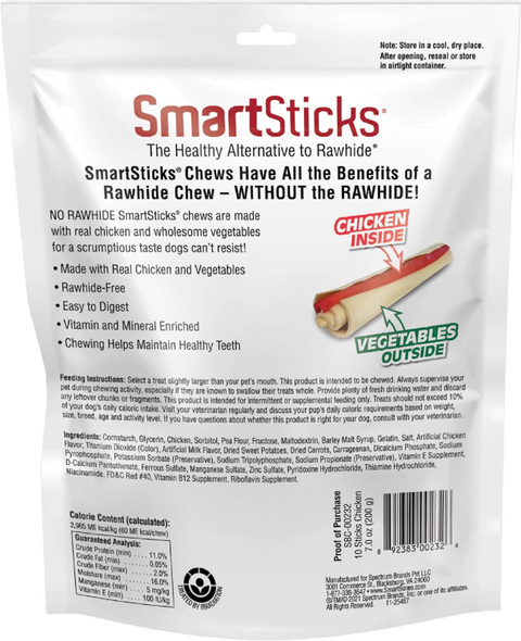 SmartBones SmartSticks, Treat Your Dog to a Rawhide- Chew Made With Real Chicken and Vegetables,10 sticks