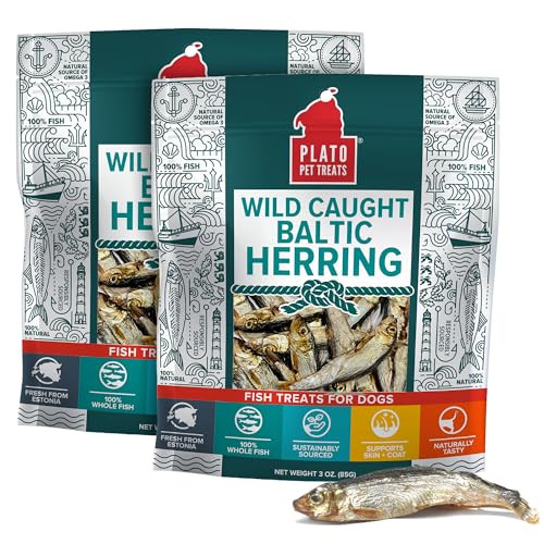 Plato Pet Treats Fish Dog Treats AirDried Single Ingredient Pet Treat Omega 3Oz 2 Pack