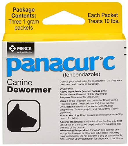 Panacur C Canine Dewormer (Fenbendazole) Yellow (Pack Of 1 1 Gram 3 Count