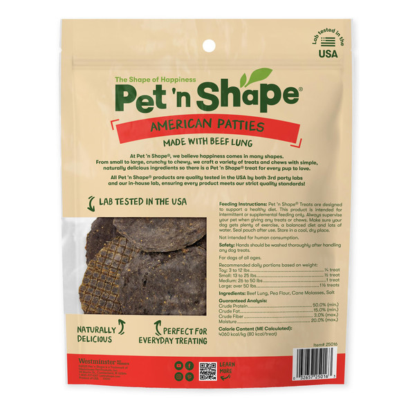 Pet 'n Shape All American Beef Lung Patties Dog Treats 1Lb