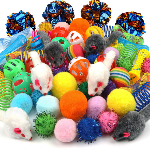 Quozuo Kitten Toys 60Pcs Cat Balls Springs Toy Set Cat Mouse Toy