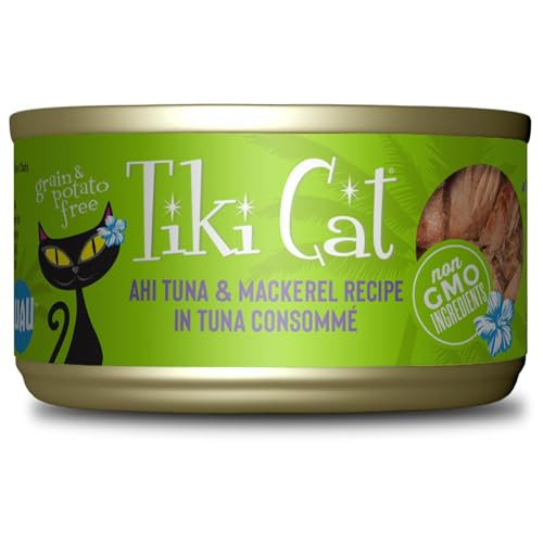 Tiki Pets Cat Luau Wet Cat Food Ahi Tuna & Mackerel . Cans 2.8 Oz 12 Count