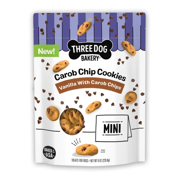 Three Dog Bakery Mini Carob Chip Cookies For Dogs Crunchy Dog Treats With Real 8 Oz