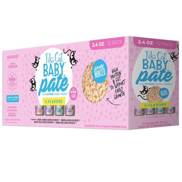 Tiki Pets Cat Baby Pate Wet Cat Food For Kittens Variety Pack 2.4 Oz 12 Count