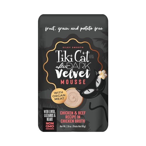 Tiki Pets Cat After Dark Velvet Mousse Wet Cat FoodChicken & Beef 2.8 Oz Pack Of 12