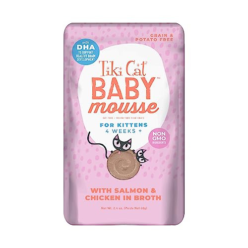 Tiki Pets Cat Baby Mousse Wet Cat Food For Kittens Salmon & Chicken 2.4 Oz 12 Count