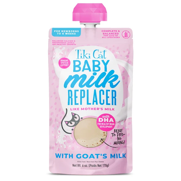 Tiki Pets Cat Baby Milk Replacer Goat Milk . Spout Pouch 6 Oz 6 Count