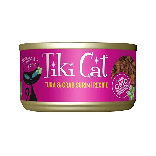 Tiki Pets Cat Grill Wet Cat Food Tuna & Crab Surimi . Cans 2.8 Oz 12 Count